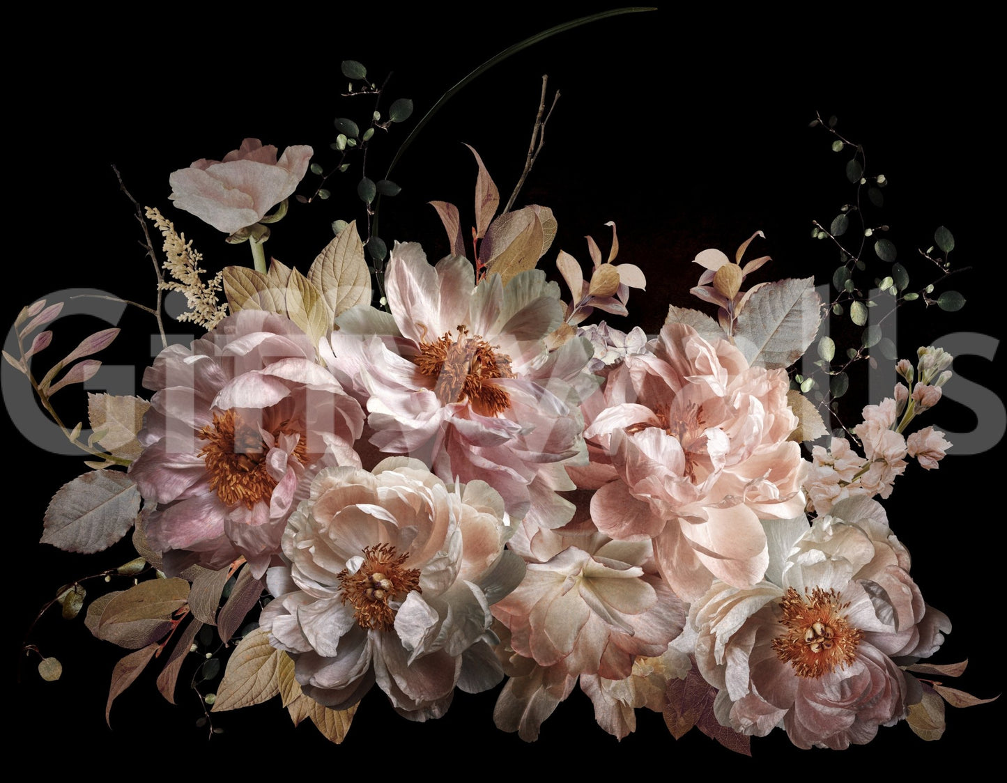 Shadowy garden scene with painterly flowers