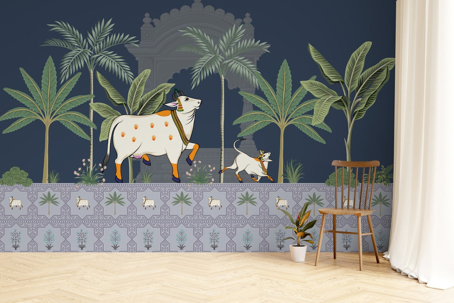 Cultural Midnight Grace Pichwai Wallpaper