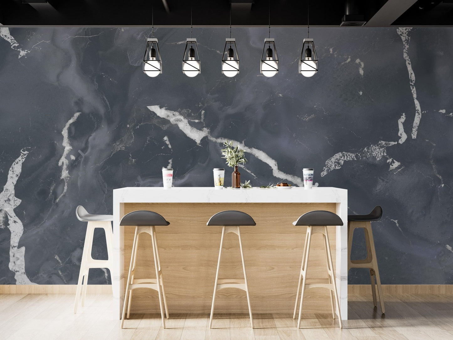 Midnight Gray Terrazzo Marble Effect Wallpaper Mural - Giffywalls A183