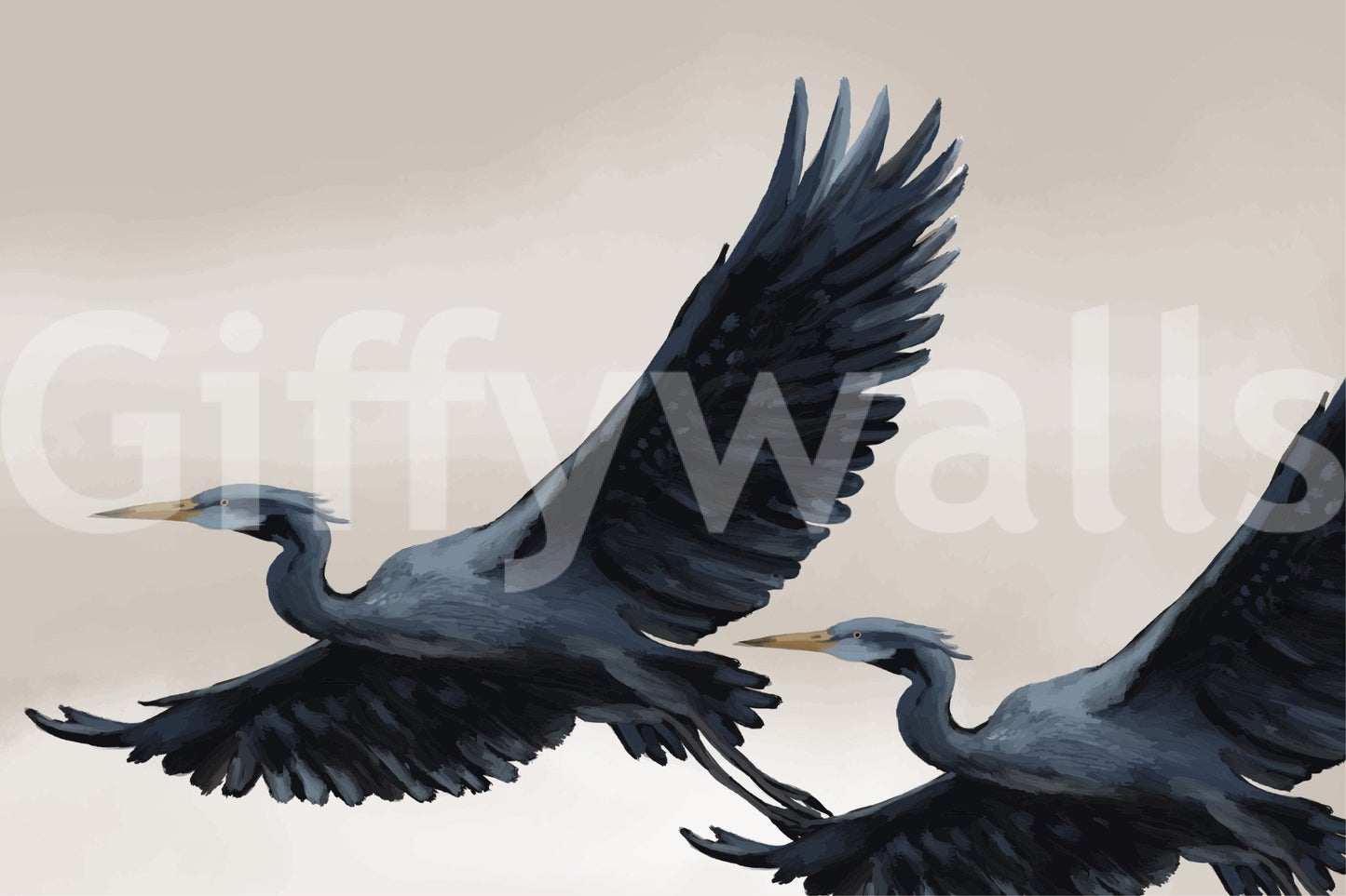 Hand-painted look heron wallpaper for creative studio walls