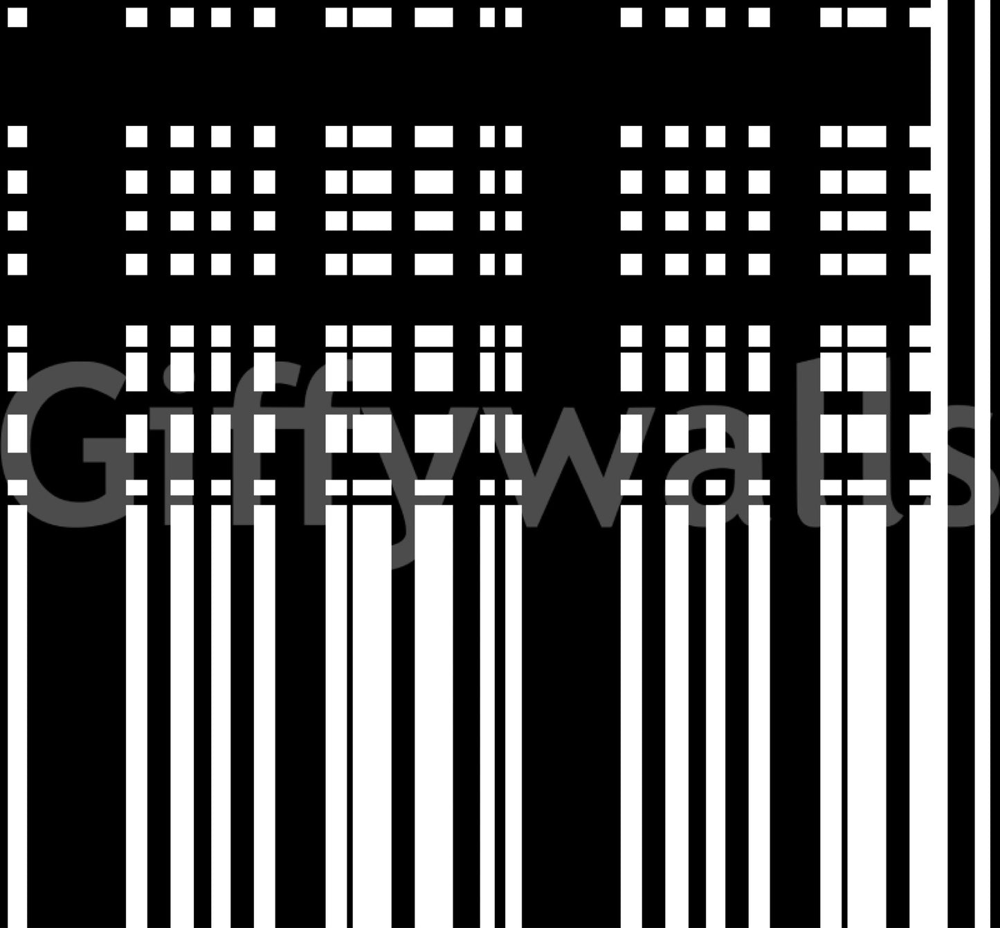 A seamless pattern of interconnected black and white lines and squares.