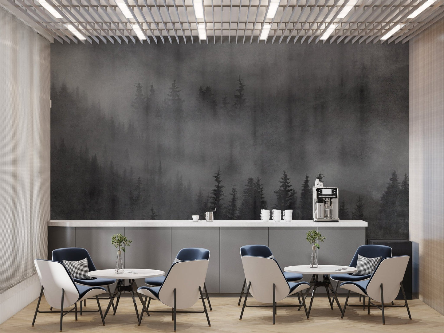 Deep black misty forest wallpaper