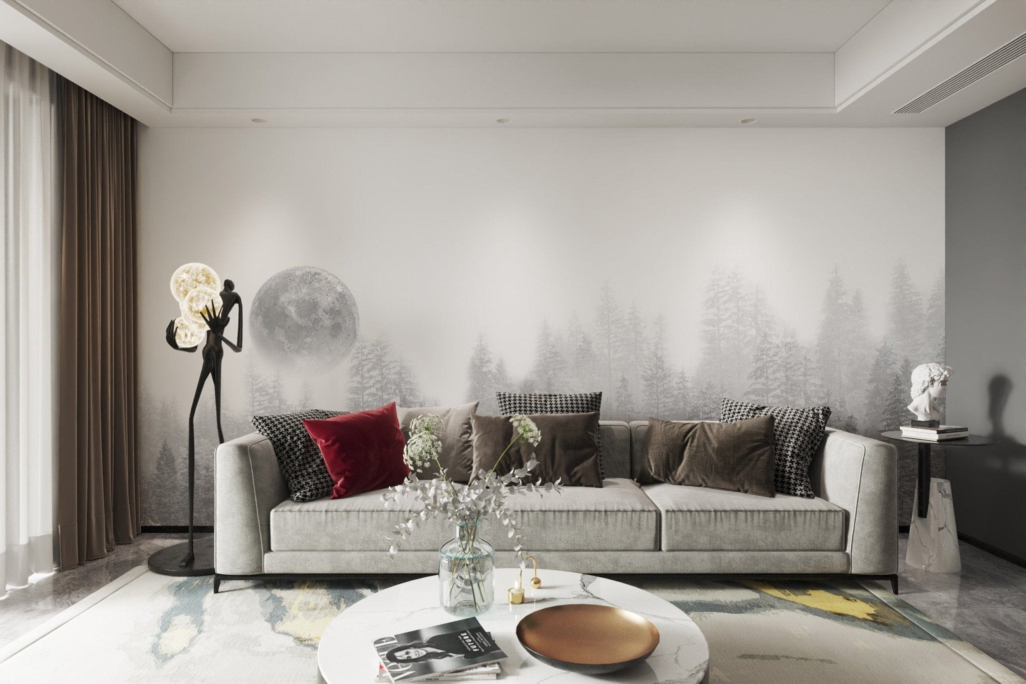 Misty Forest Moon Wallpaper – Serene Nature Décor