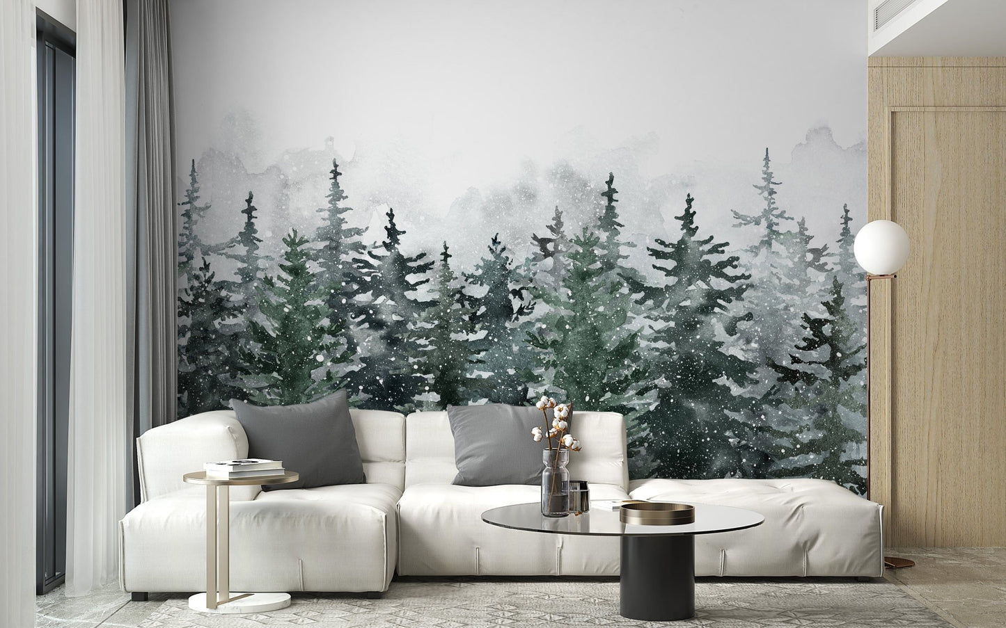 Misty Pine Winter Forest Wallpaper Mural - Giffywalls A241