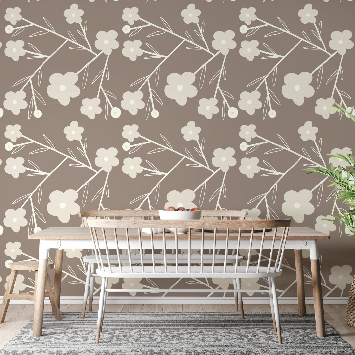 Modern Flower Buds Bush Grey Wallpaper for modern spaces, SUSCT11