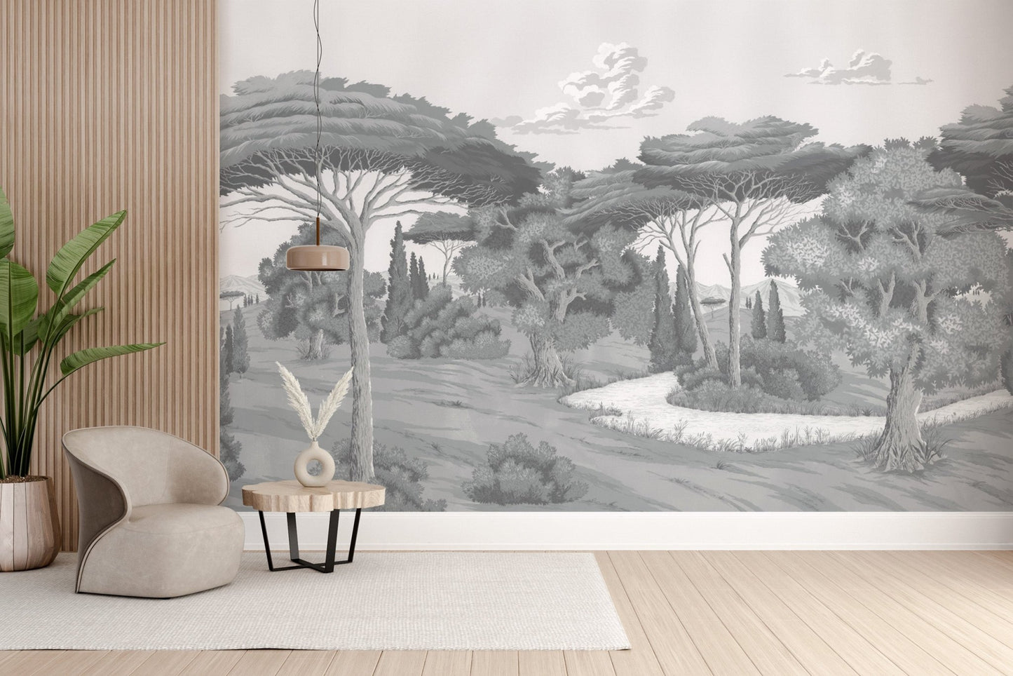 Monochrome forest landscape wall art