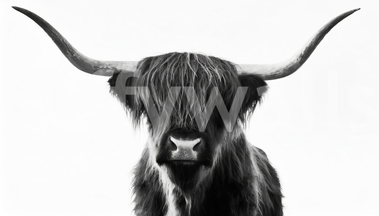Elegant Highland Horns and Hair wall mural in black and white