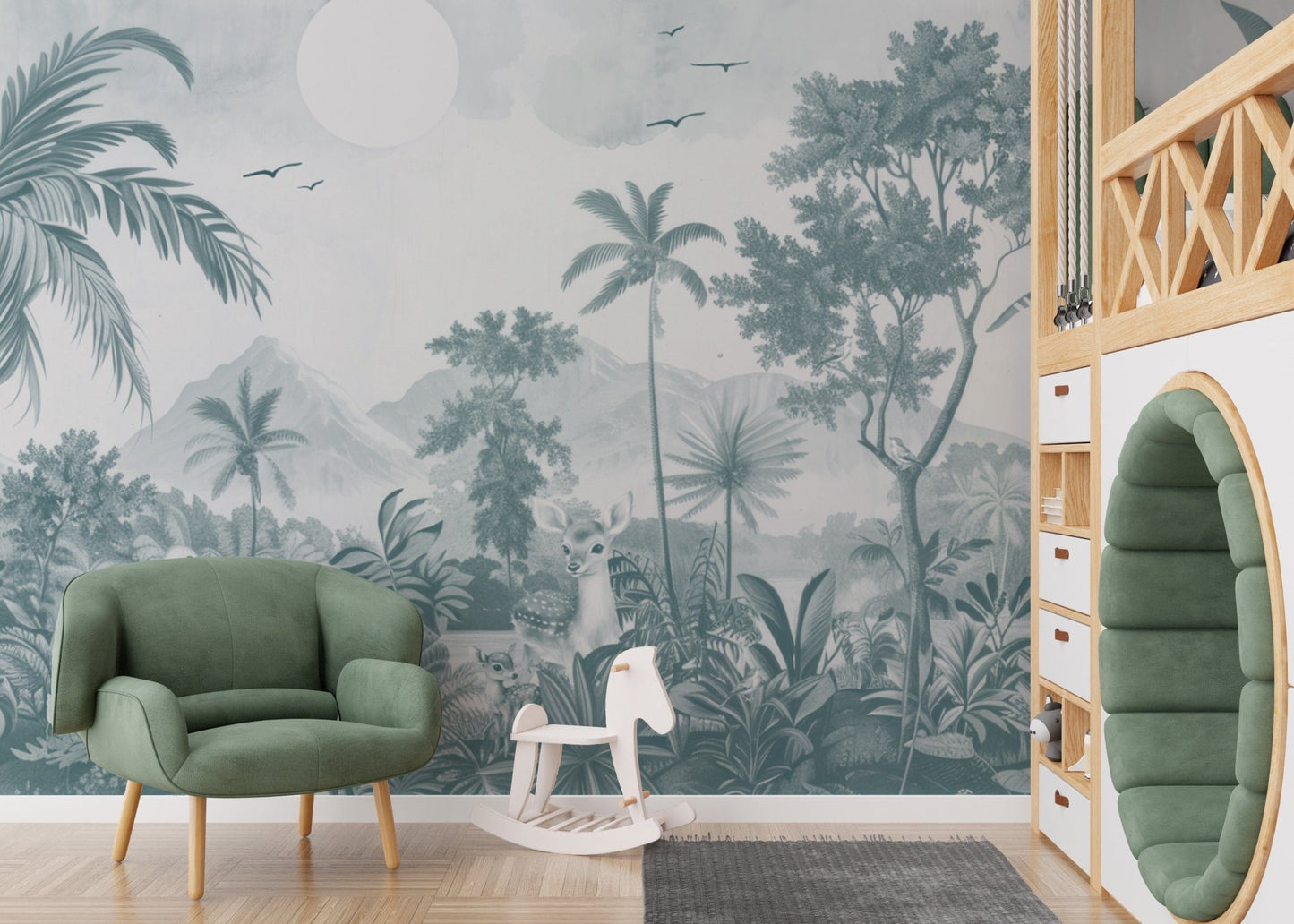 Monochrome Wildlife Mural for Baby Rooms