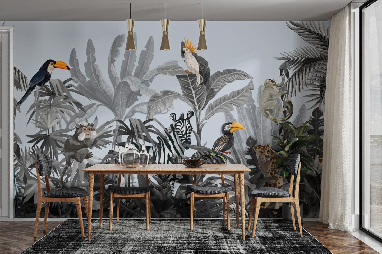 Stylish Monochrome Kids Jungle Wall Mural Design tropical-18