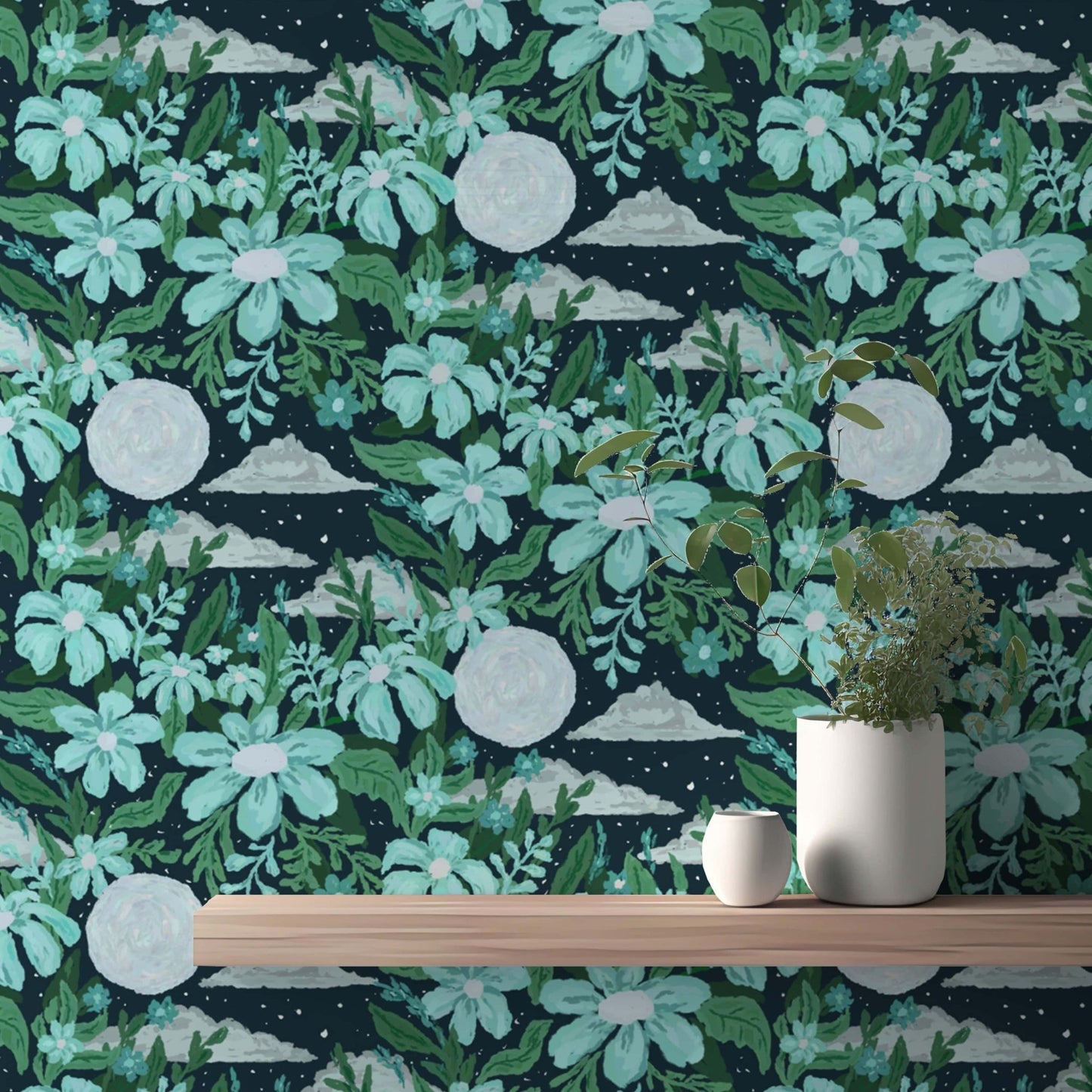 Mystical blue wall mural with moonlit charm