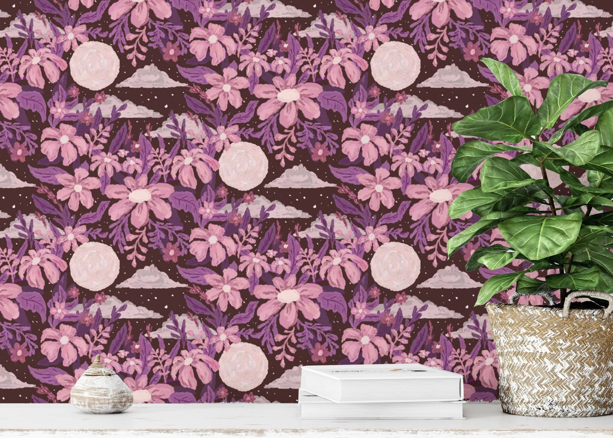 Moon-inspired purple wallpaper elegance RNM65