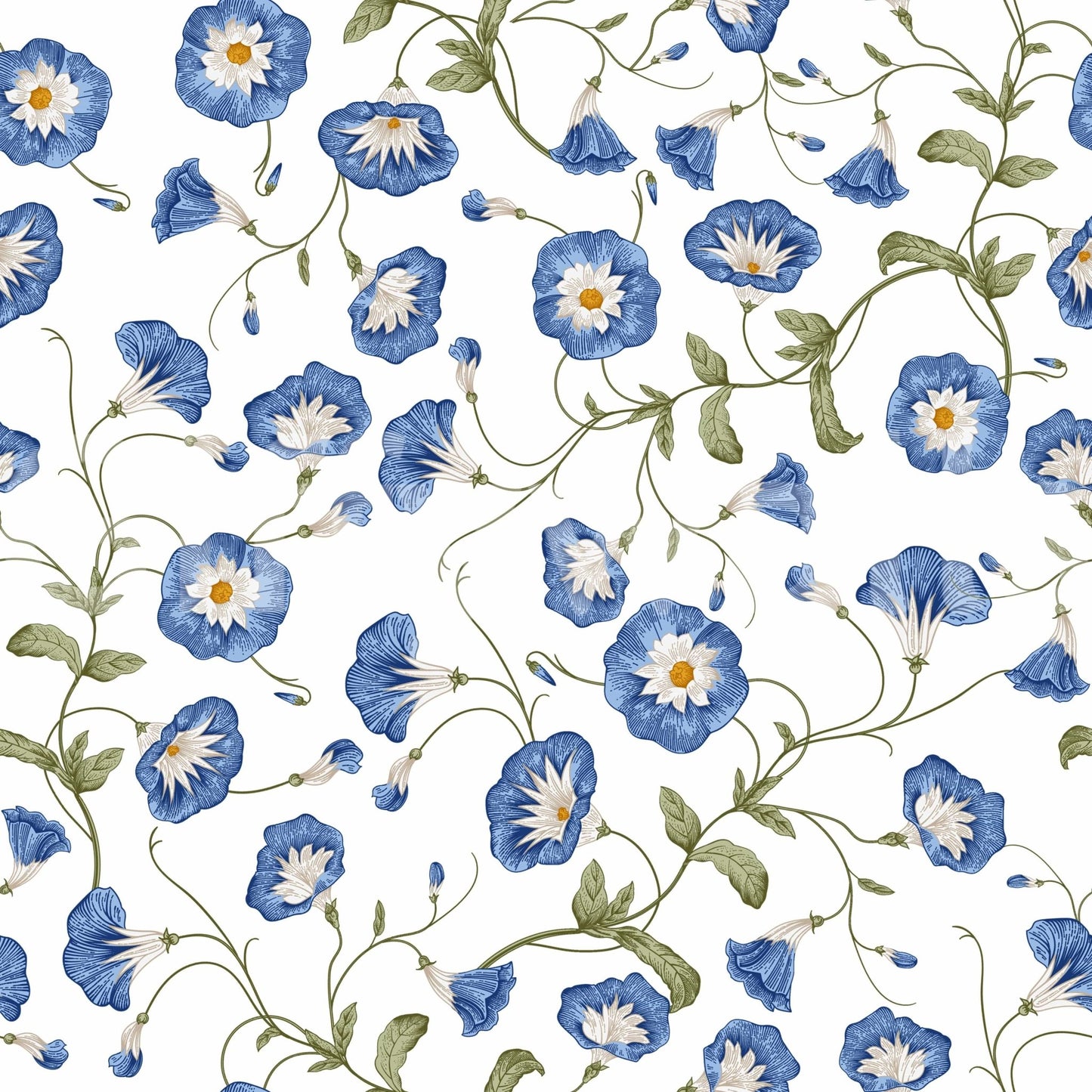 Whimsical Morning Glory wallpaper mural soft summer garden vibe.