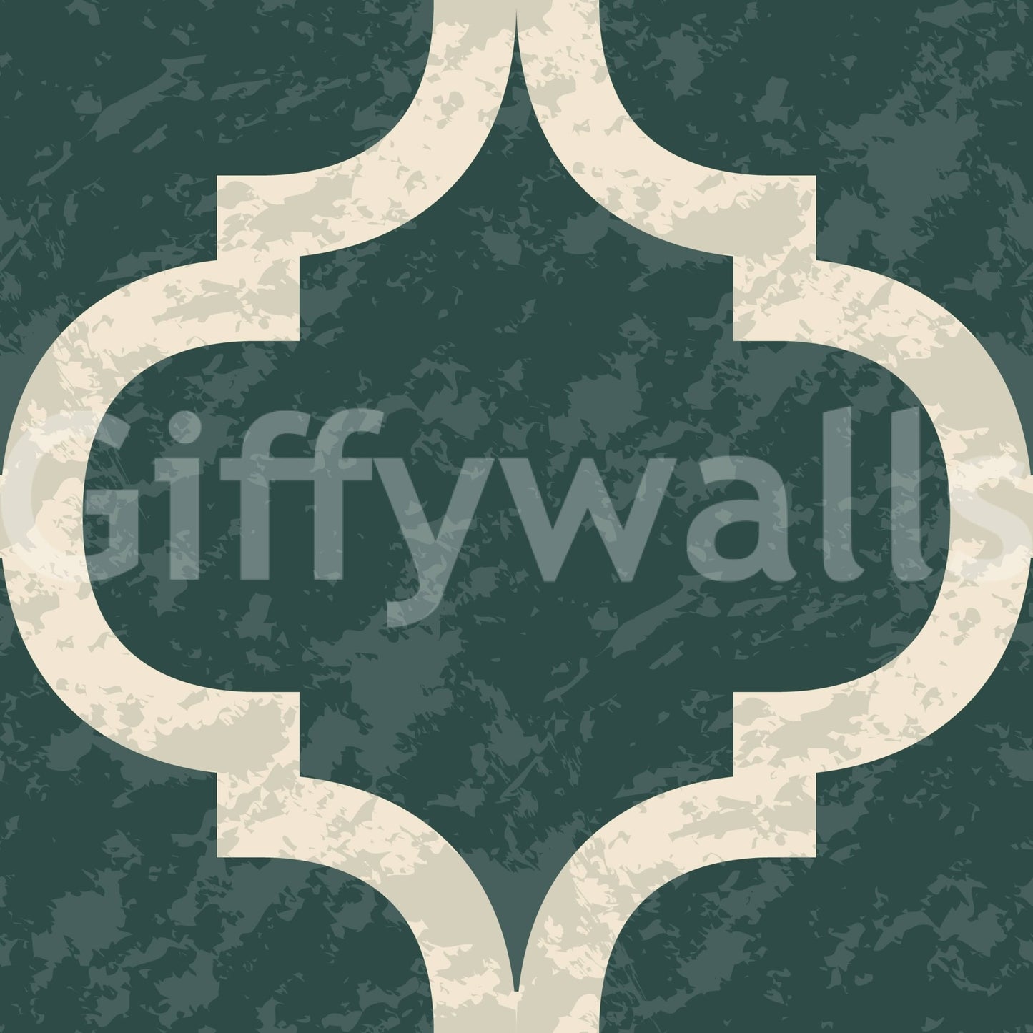 Ivy green wallpaper featuring a Moroccan ogee motif in a neat, repeating pattern.
