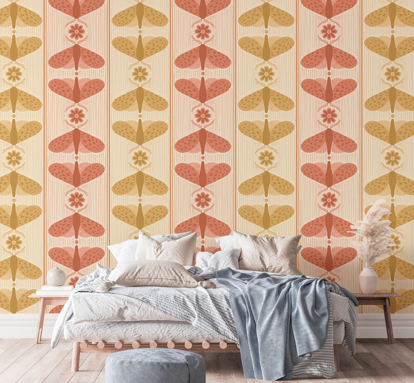 Nature-inspired moth stripe wallpaper for tranquil, earthy decor.