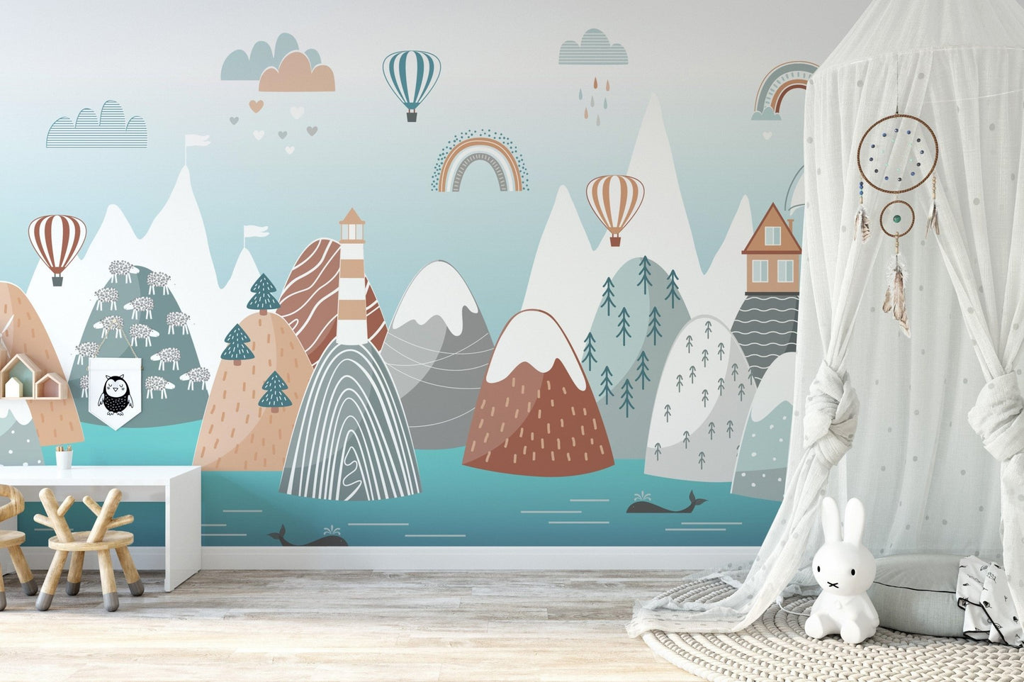 Kids mural with colorful rainbows A893
