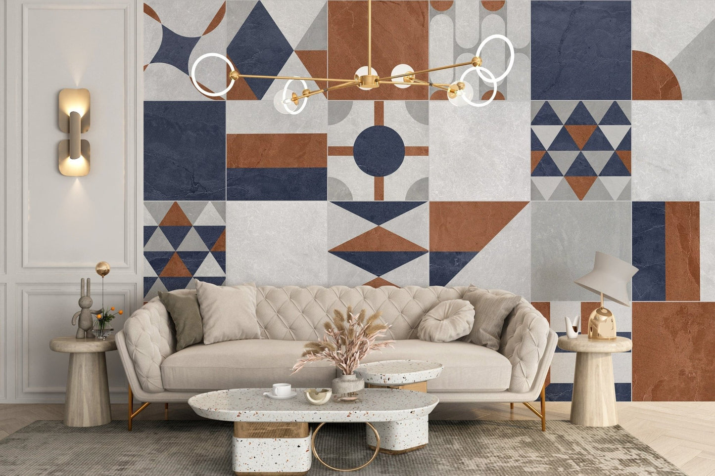 Bold multicolor Art Deco terrazzo wallpaper mural