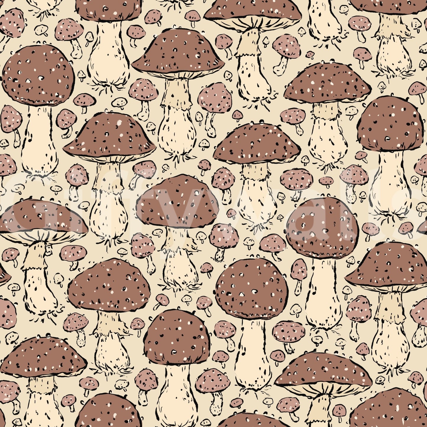 Mushroomcore beige wallpaper pattern