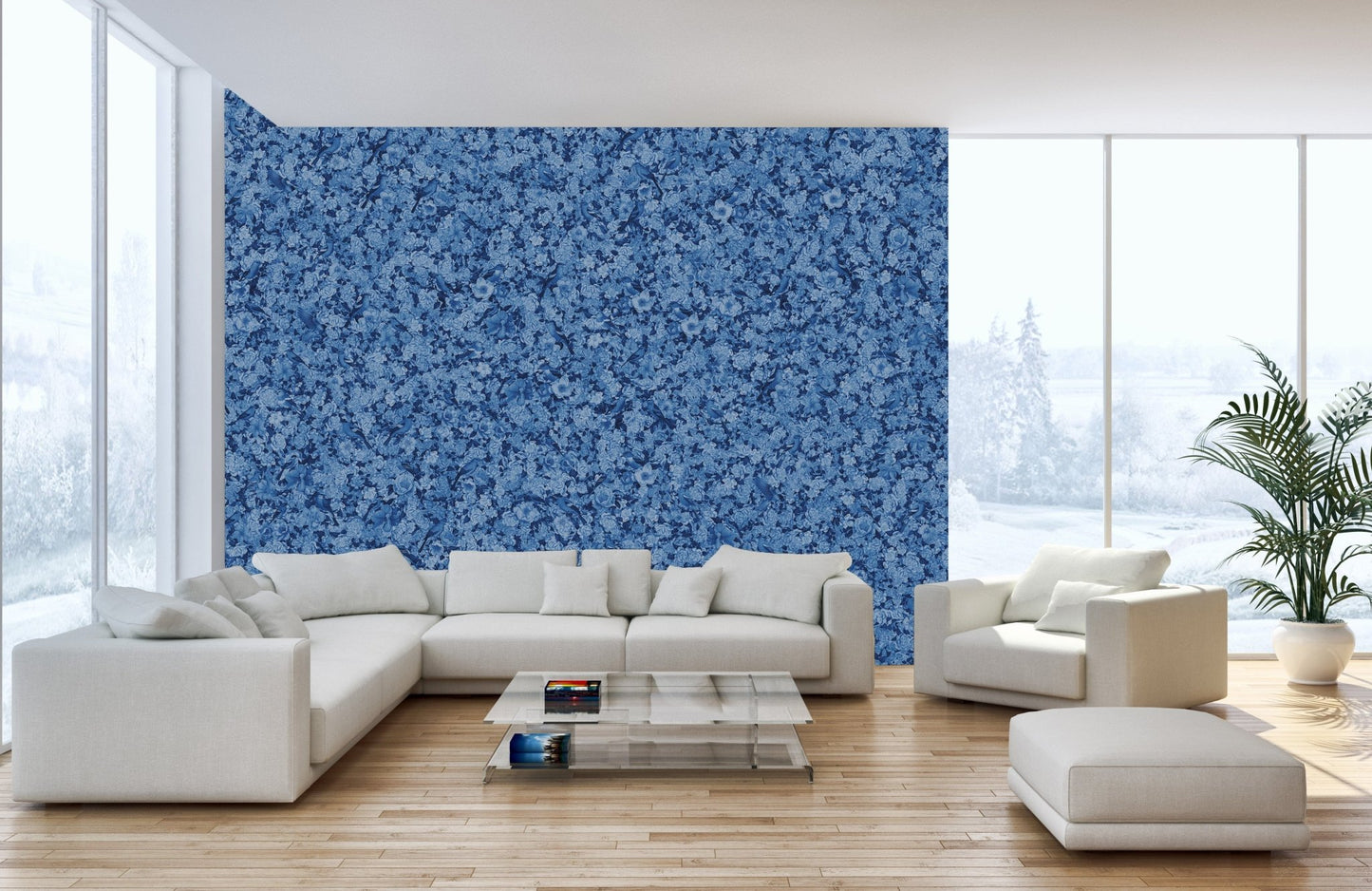 Blue flower mural with birds, DTLI01