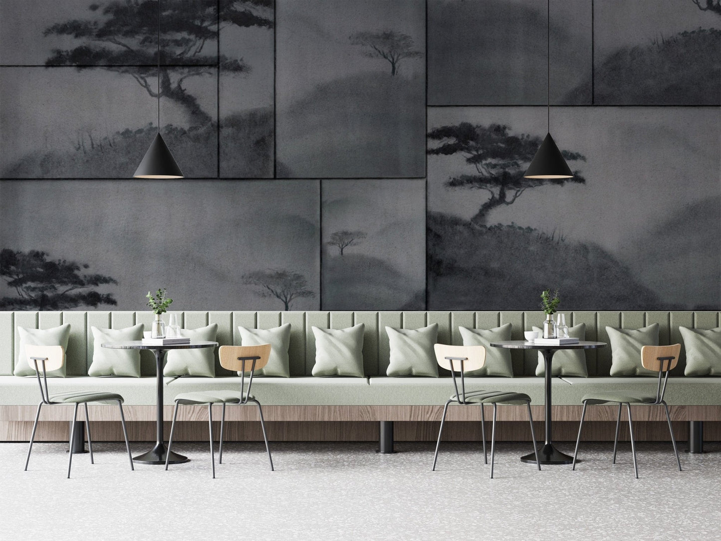 Tranquil Grey Mountain View Wall Mural
