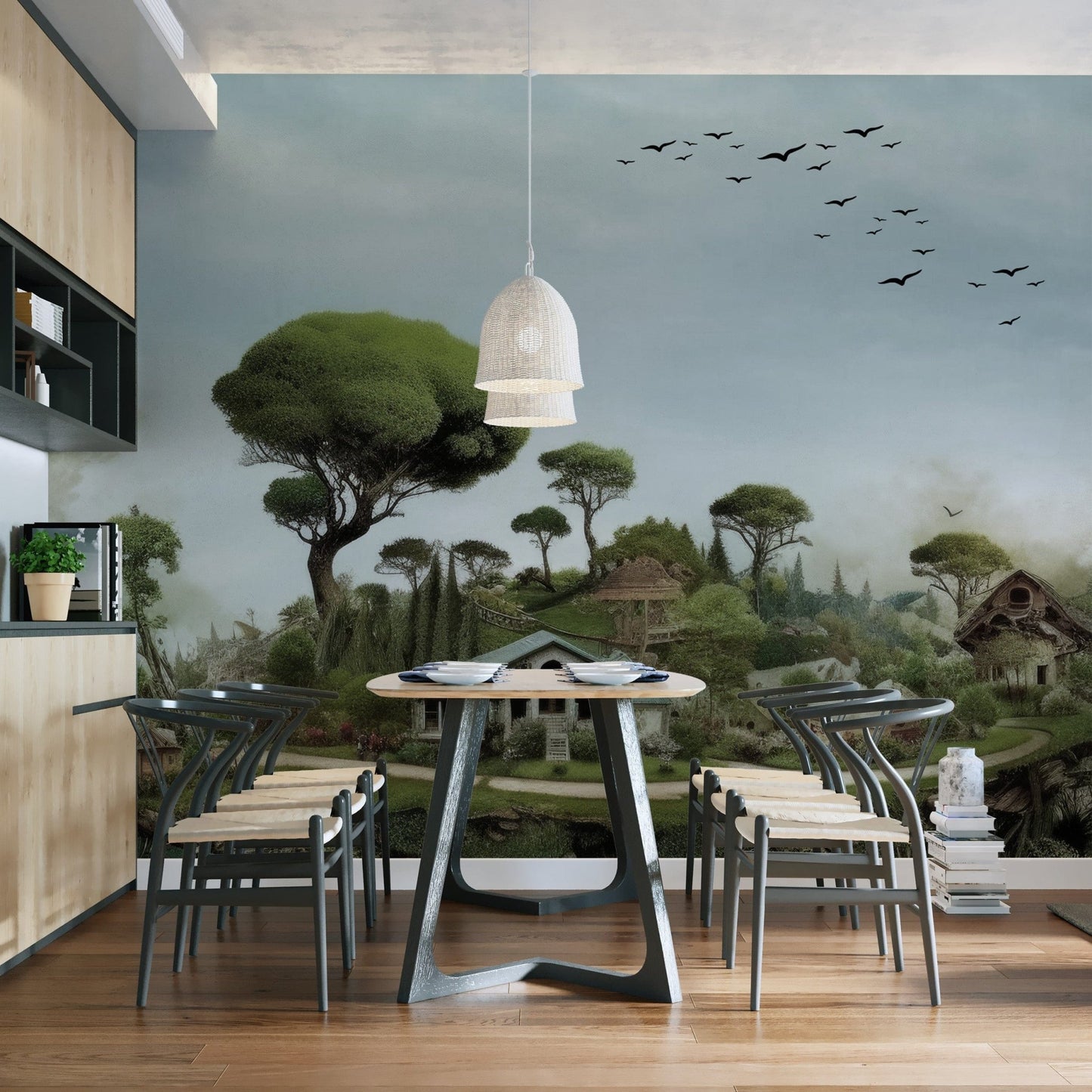 Enchanting forest scene in a mystical glade wallpaper mural, B868
