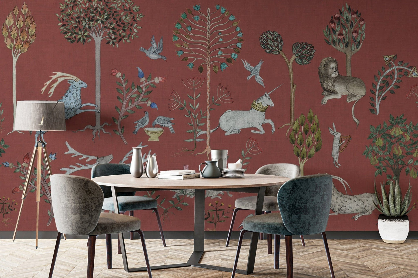 Enchanted mythical creatures arbor wallpaper for dining room decor, C276