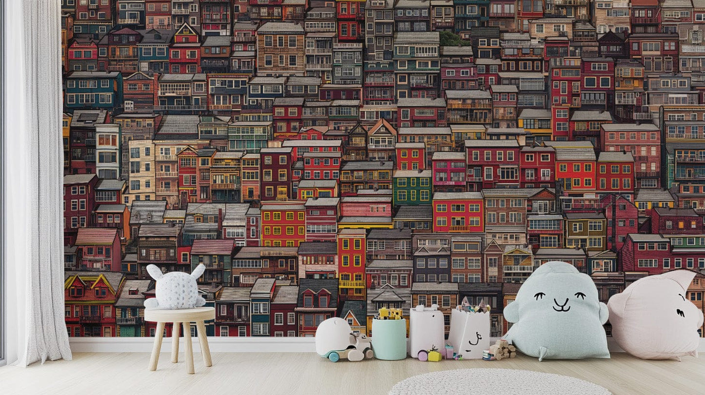 Futuristic urban skyline wallpaper mural