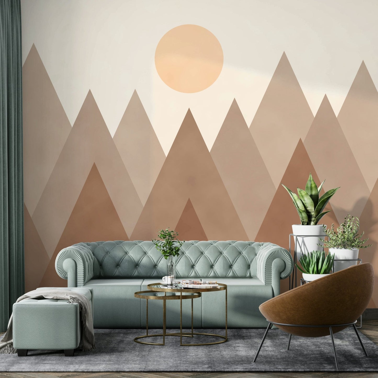 Earthy geometric hills wall mural