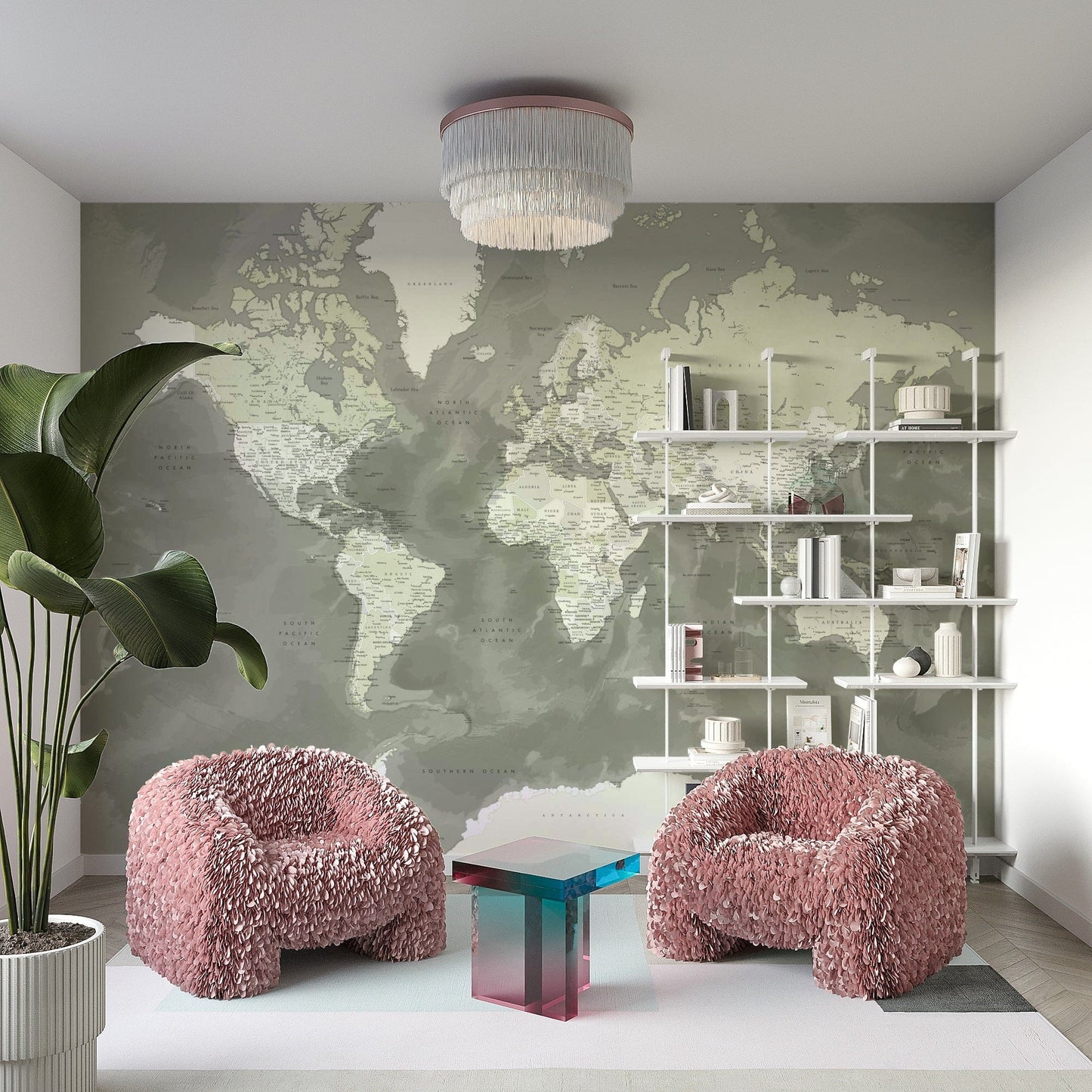 Green neutral watercolor map wall decor GD205