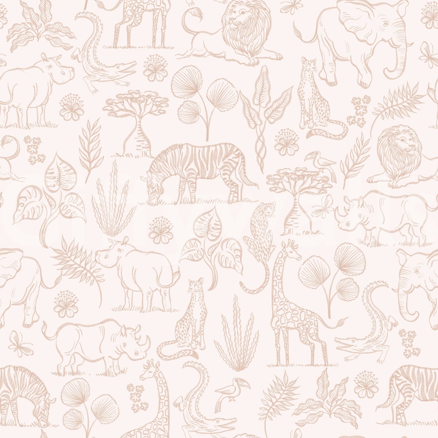 Safari adventure wallpaper on bedroom wall