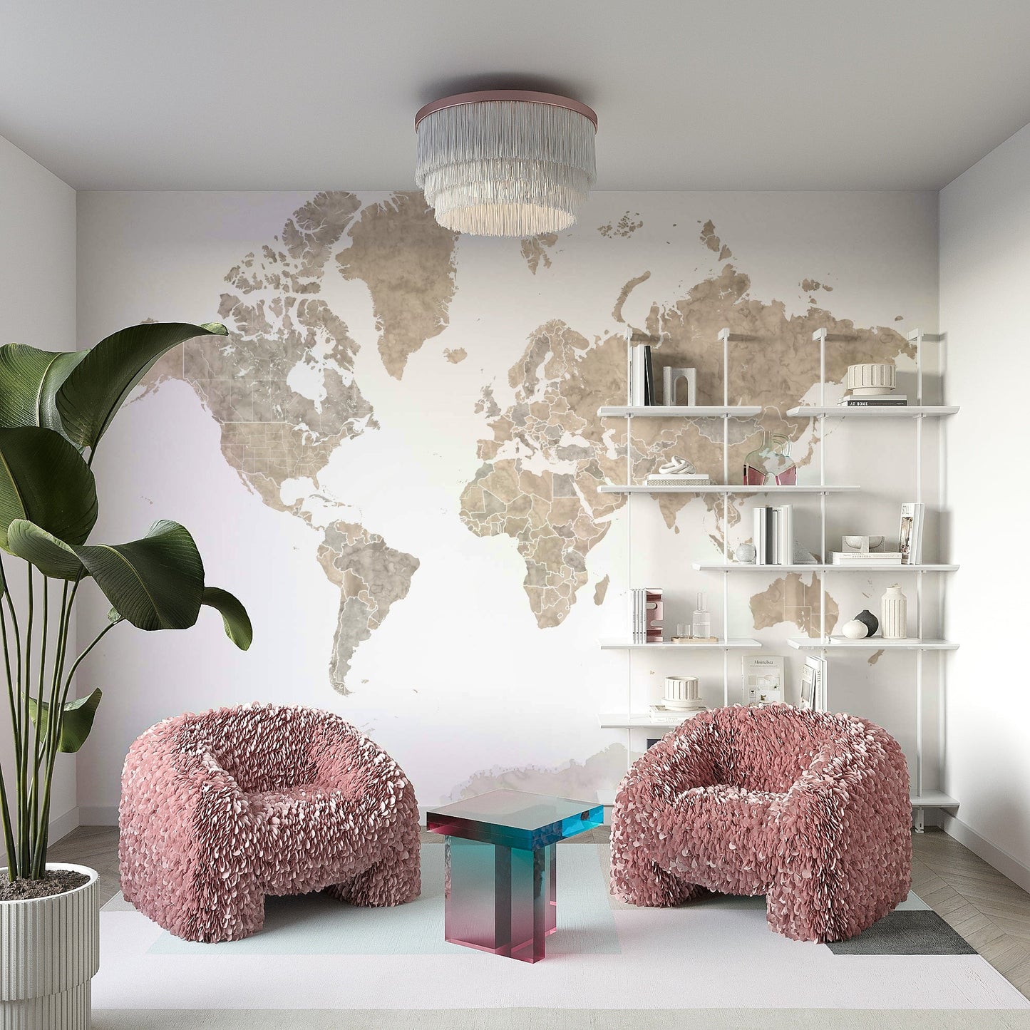 Pastel watercolour world wall mural