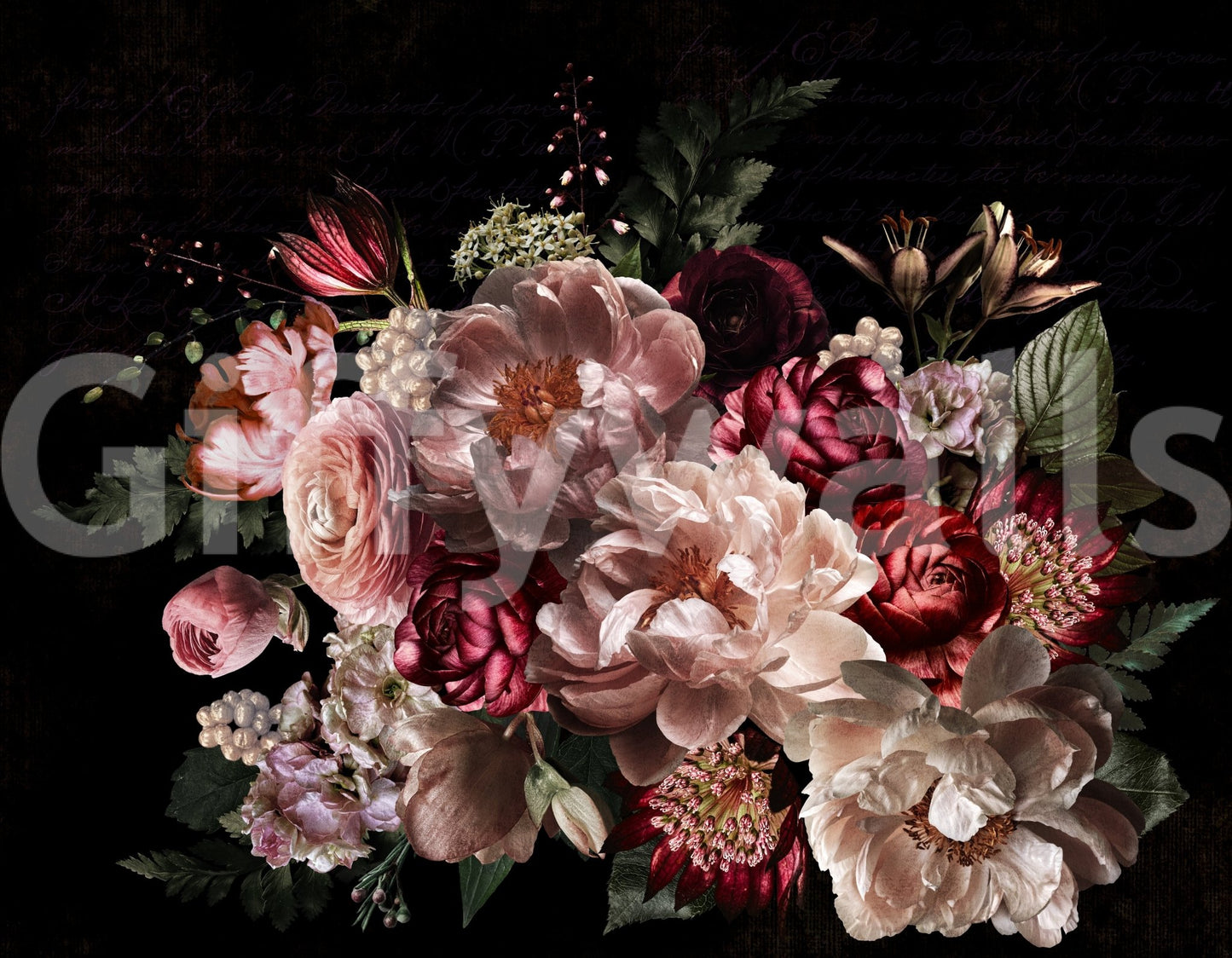 Elegant wallpaper with blooming nocturnal flowers