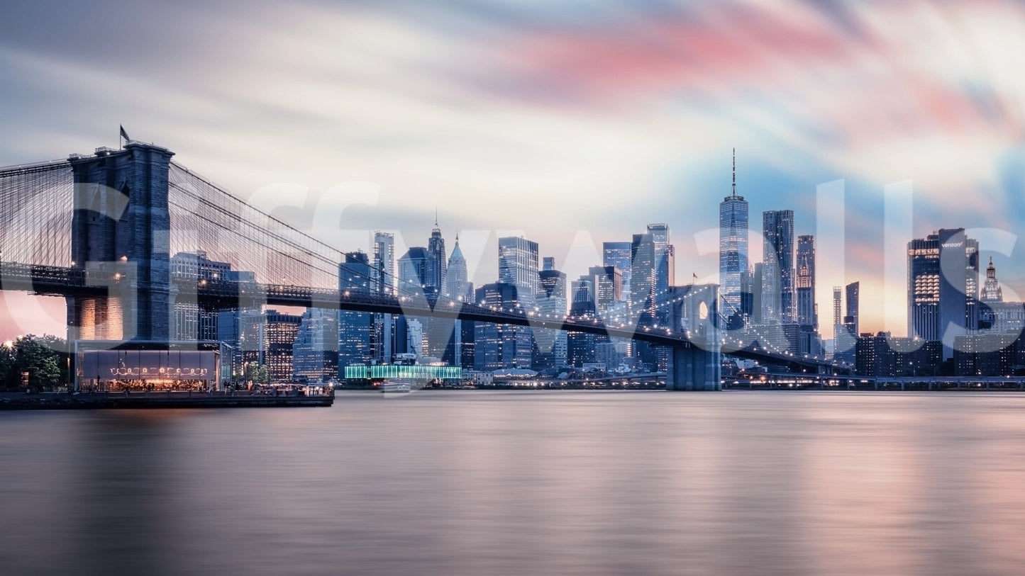 Deep blue twilight sky on a NYC Twilight Dreams wall mural for a hallway.