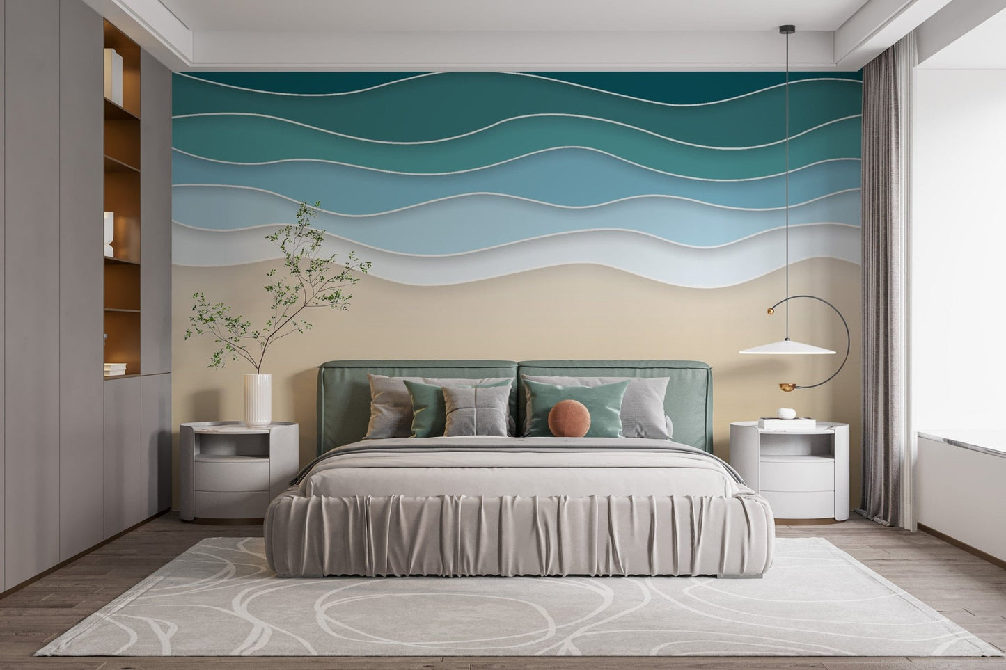 Artistic ocean embrace mural for a tranquil home design.