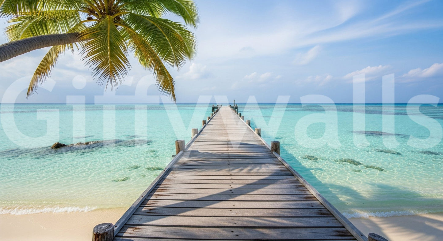 Ocean Pier Dream wall mural in a creative studio workspace.