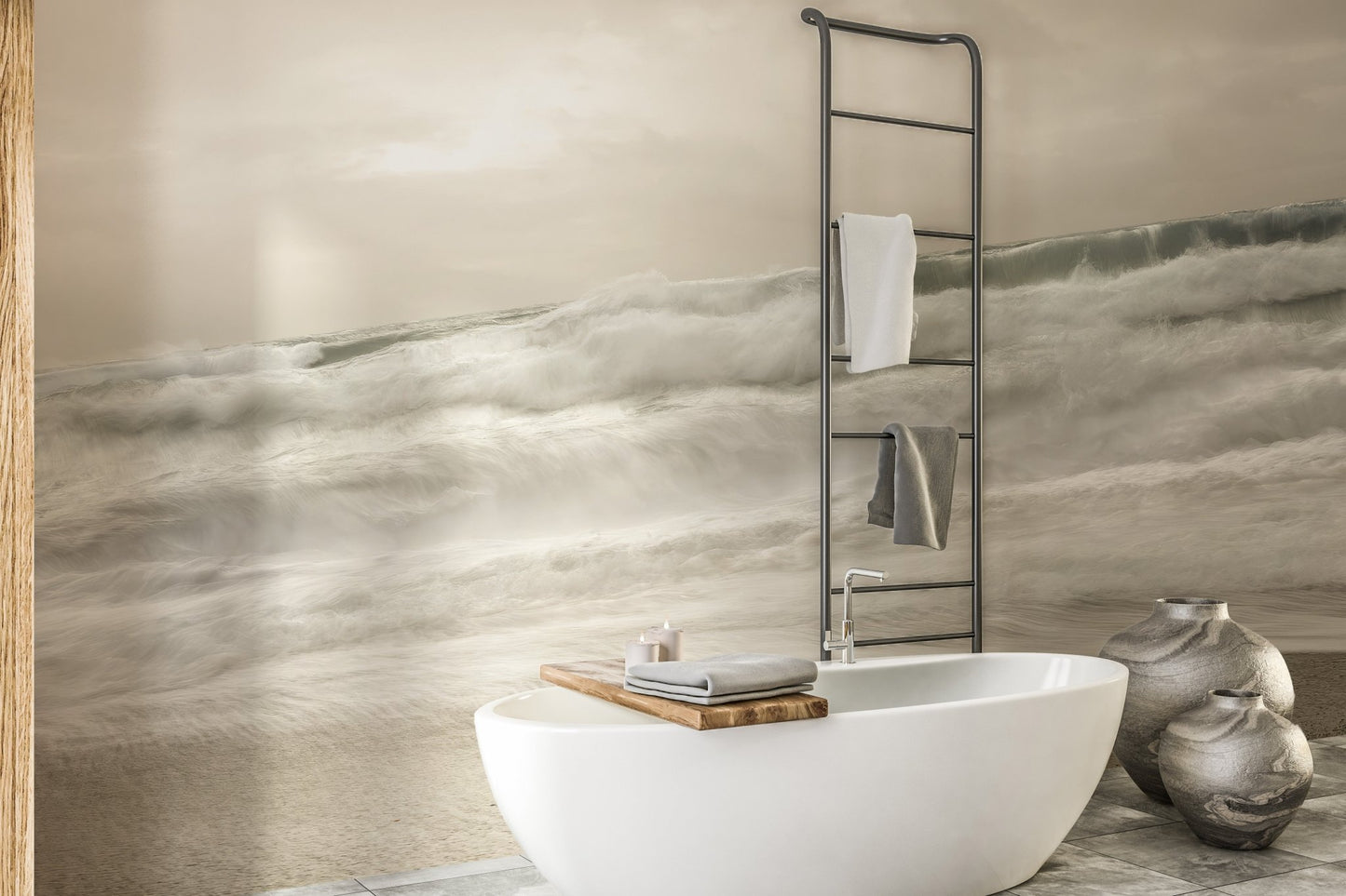 Gentle waves crashing on beach mural art, C93