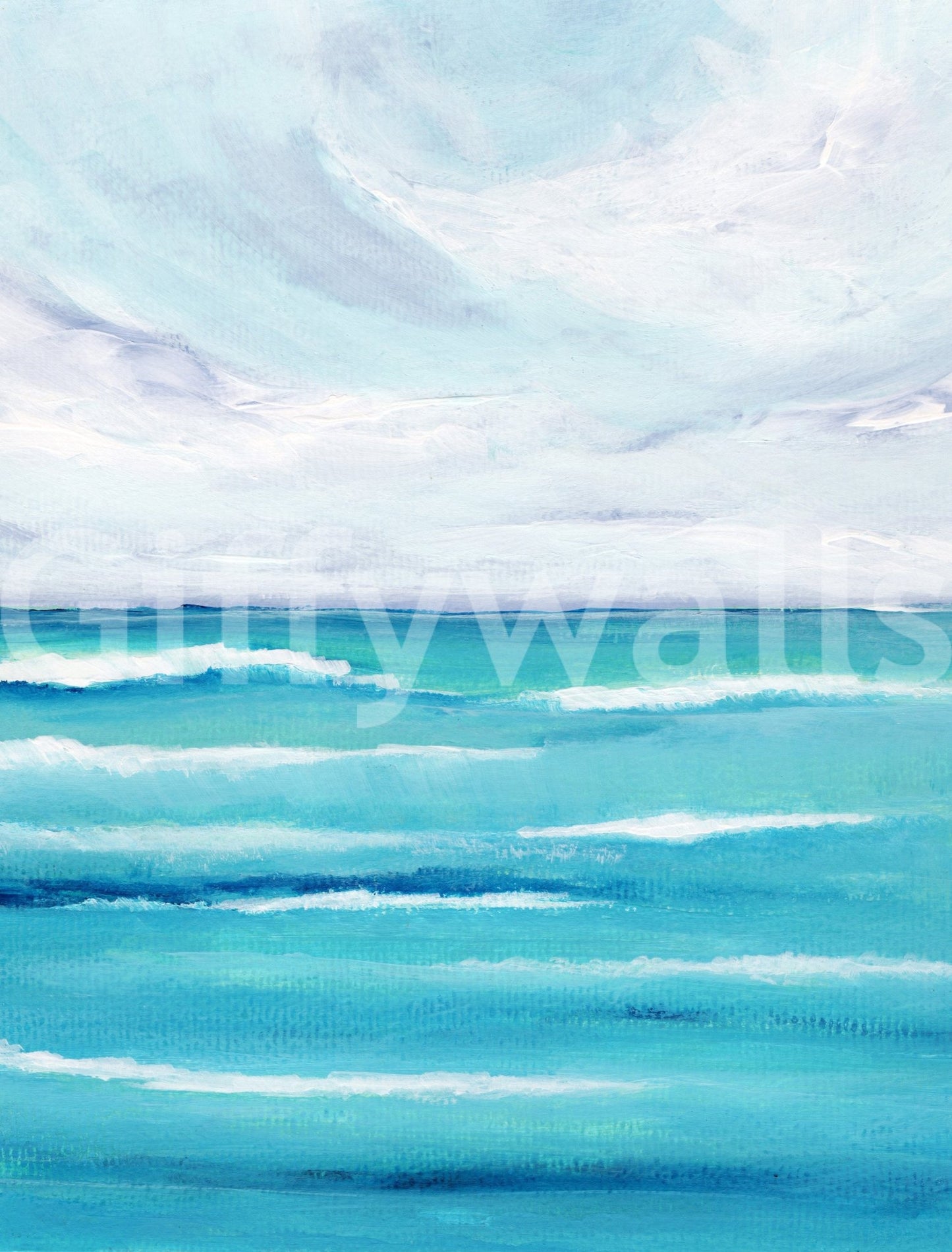 Ocean's Embrace wall mural with soft aqua waves and a pale horizon sweep look