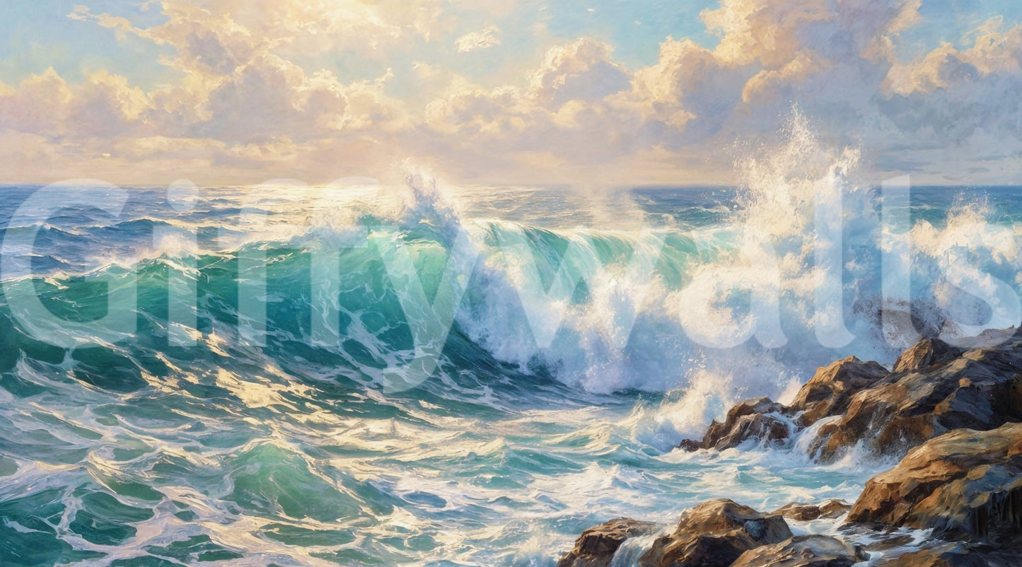 Blue sea wave wallpaper for relaxing interior spaces