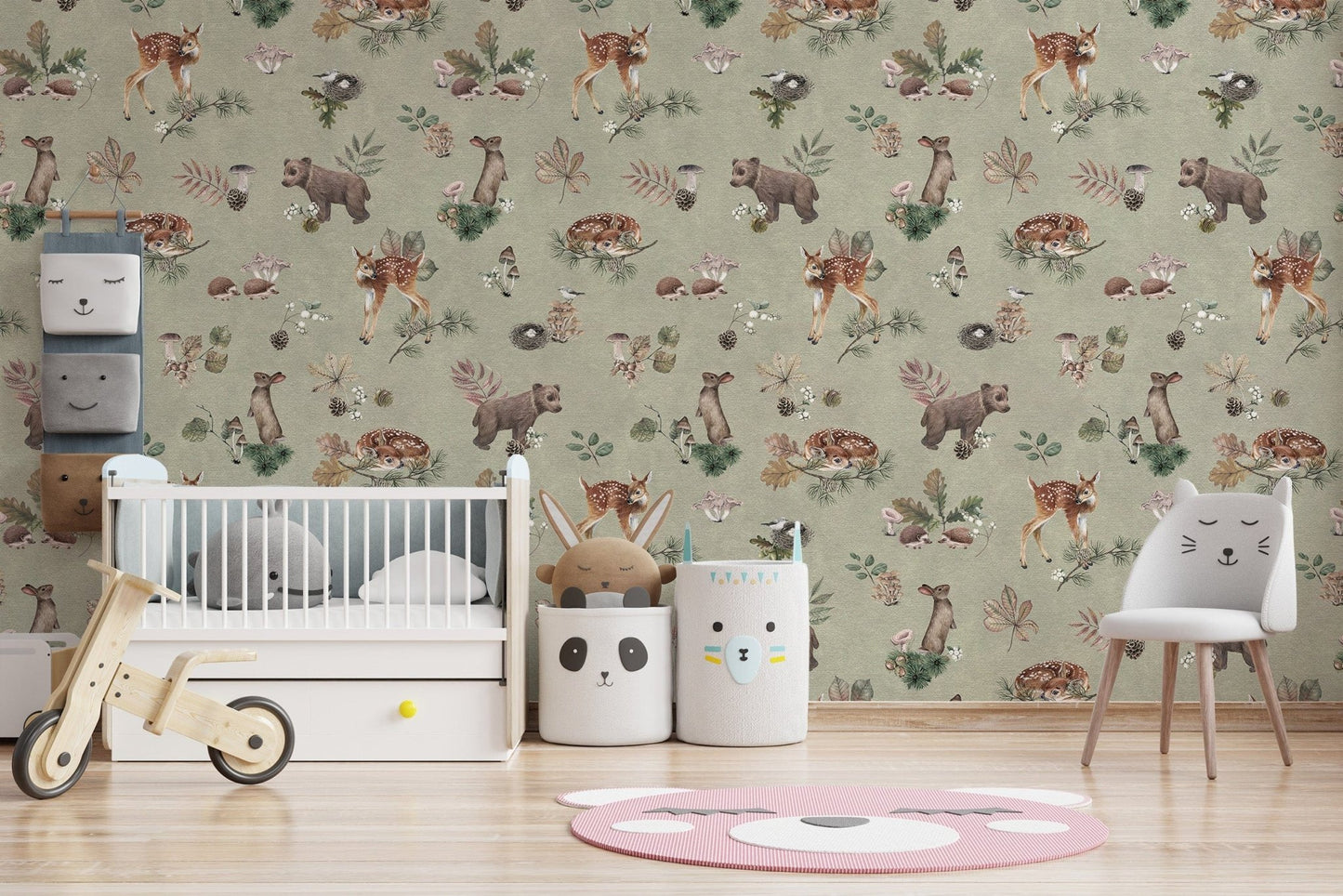 Gender-neutral forest animal wallpaper