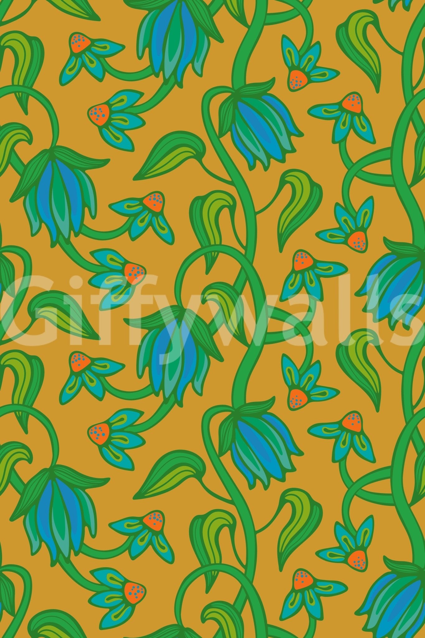 Decorative mustard wallpaper with Ophelia Boho Blossoms floral movement