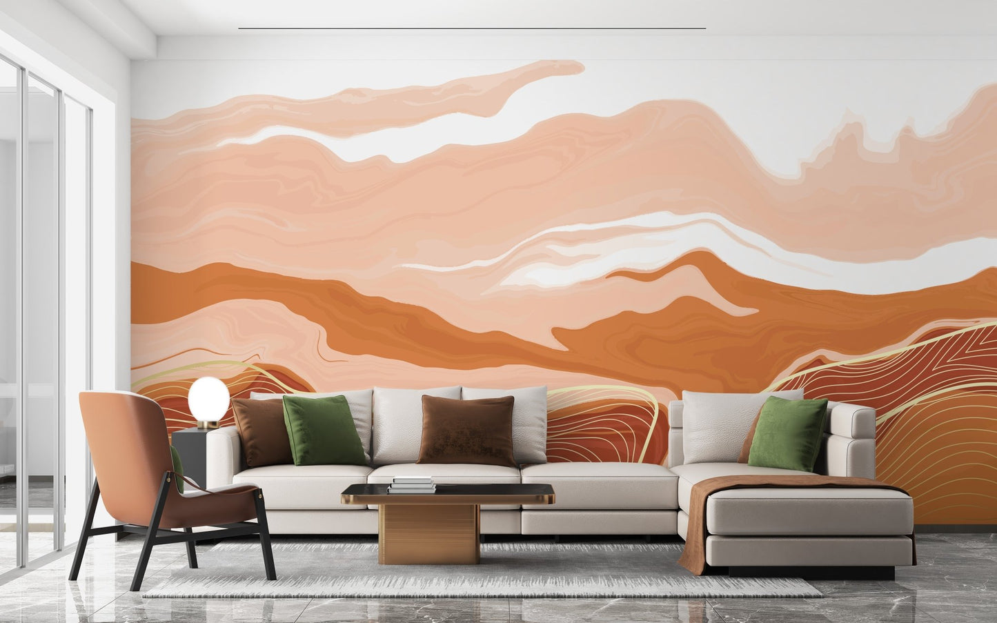 Orange and white wavy wallpaper elegance B023