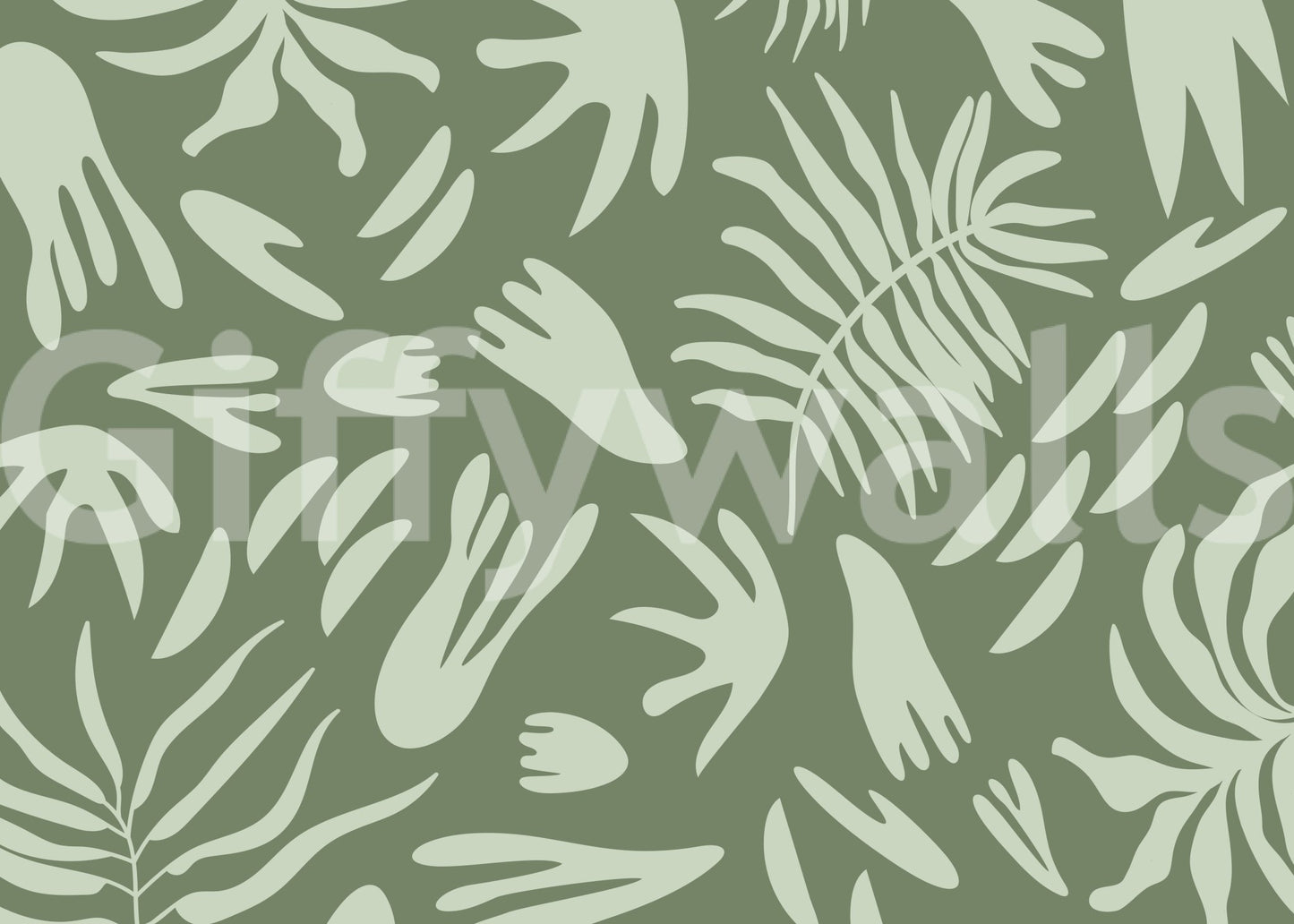 Organic Green Flow Abstract Wall Mural with soft detailing, GD9163