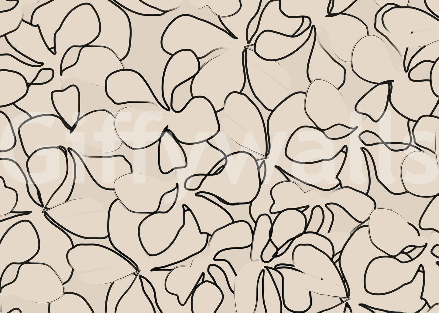Black petal and leaf outlines on warm beige wall mural., GD5479