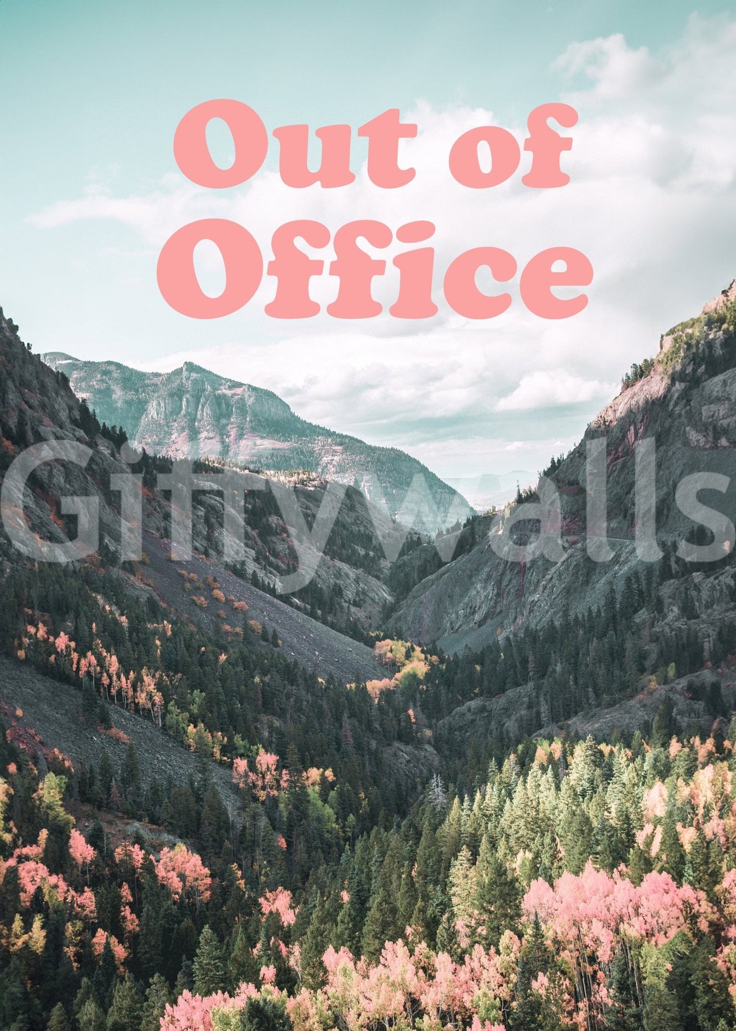 Forest mountain with pink text