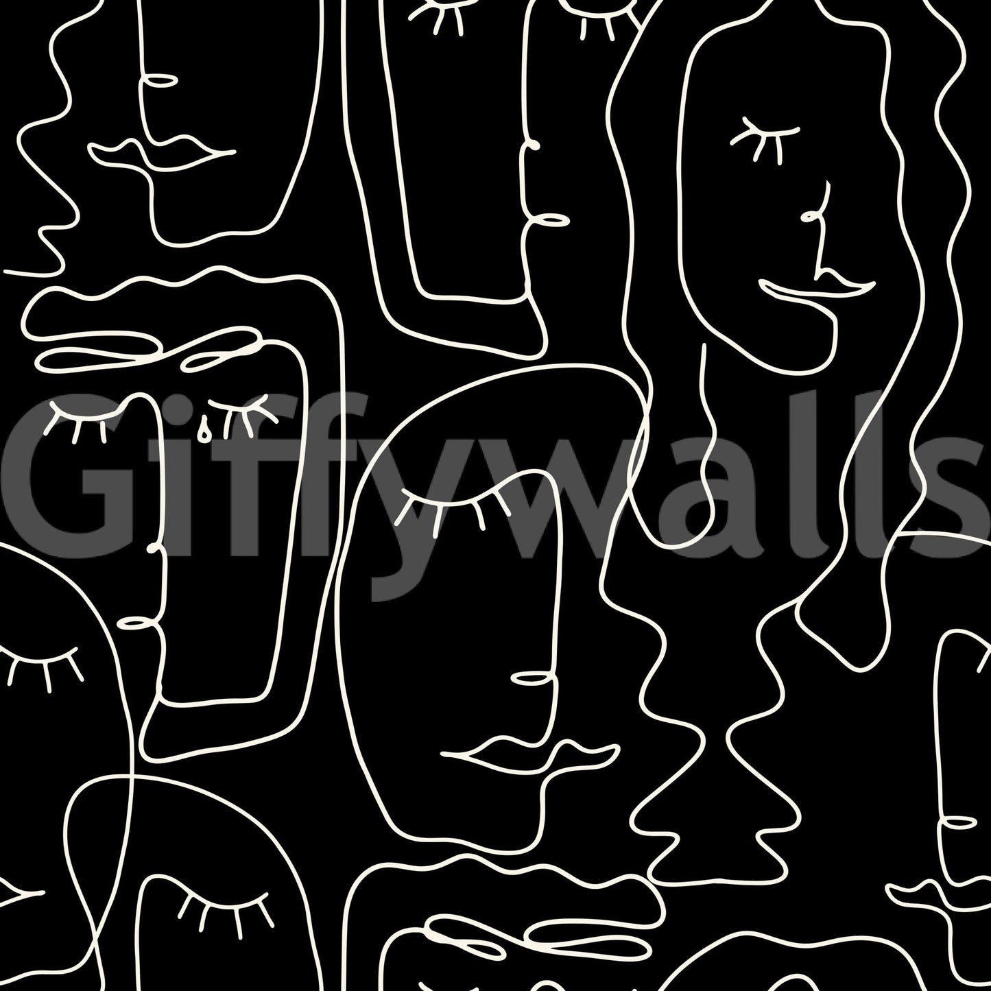 A seamless pattern of faces on a wall