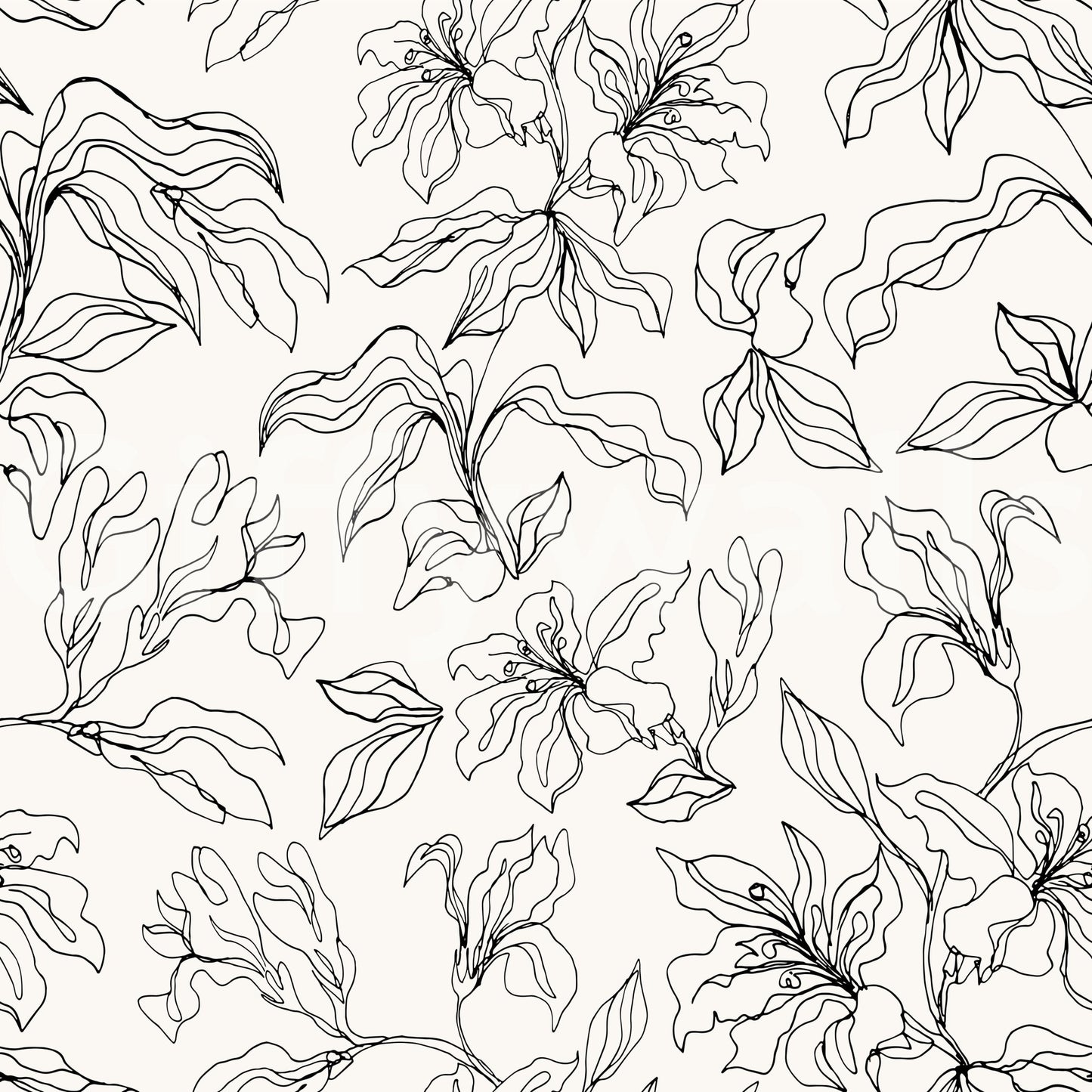 A seamless pattern of outlined lilies on a wall