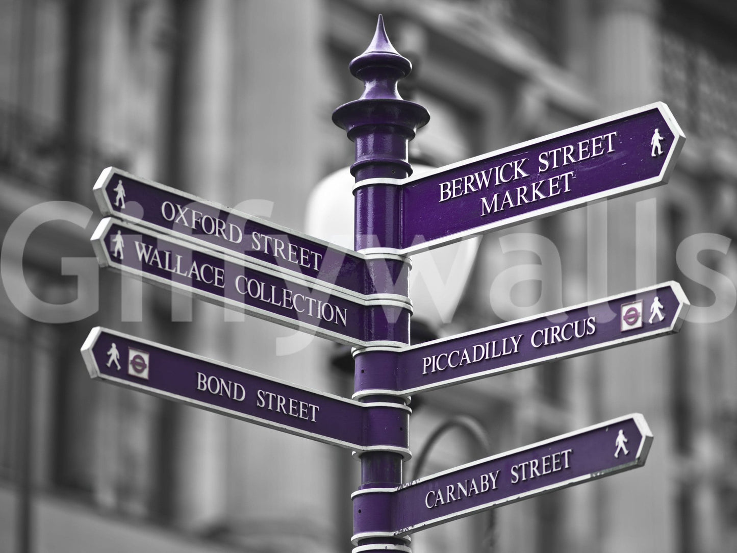 High-contrast Oxford Circus Sign print mural, a fantastic focal point design.