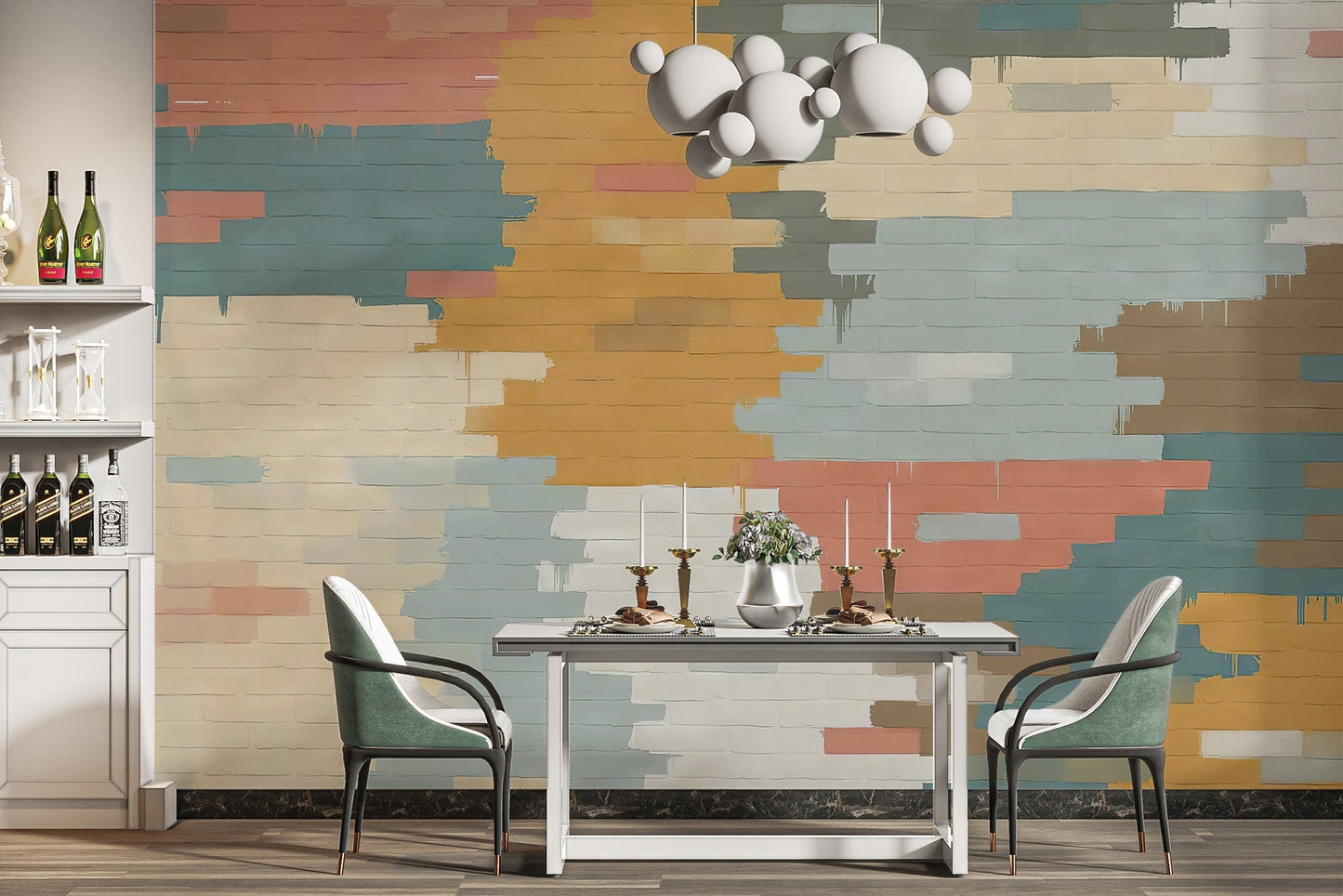 Create a cozy dining room with rustic Painted Brick Illusion Mural. C384