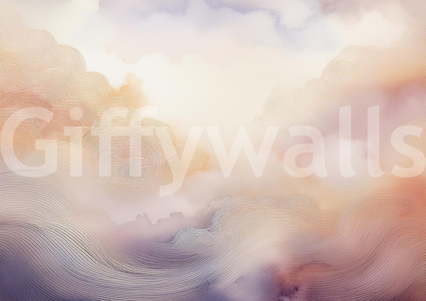 Pastel cloud dreamscape mural for peaceful room ambiance.