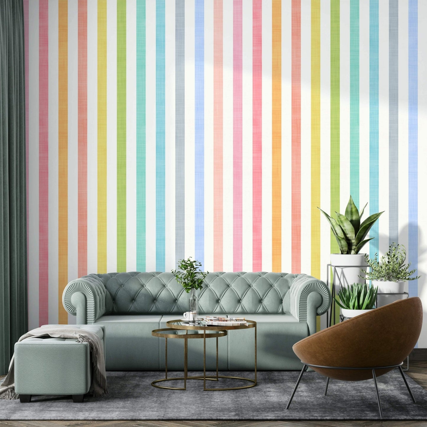 Rainbow stripes wallpaper for feature wall