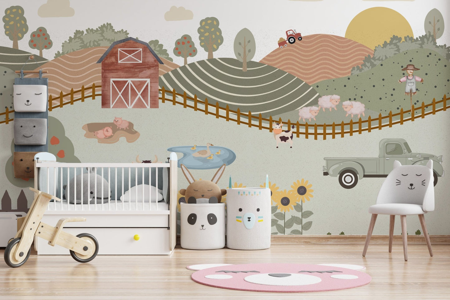 Peaceful farm mural for nursery room
